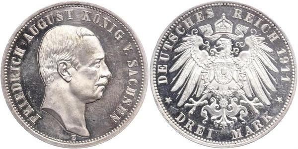 3 Марка Королівство Саксонія (1806 - 1918) Срібло Frederick Augustus III of Saxony (1865-1932)