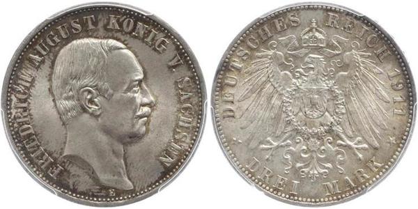 3 Марка Королівство Саксонія (1806 - 1918) Срібло Frederick Augustus III of Saxony (1865-1932)