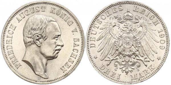 3 Марка Королівство Саксонія (1806 - 1918) Срібло Frederick Augustus III of Saxony (1865-1932)