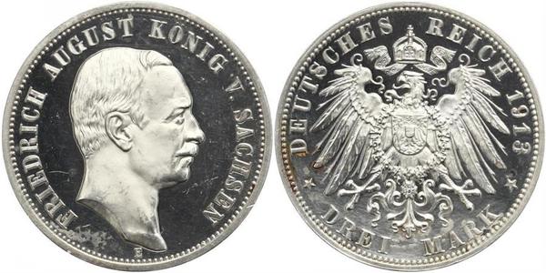3 Марка Королівство Саксонія (1806 - 1918) Срібло Frederick Augustus III of Saxony (1865-1932)