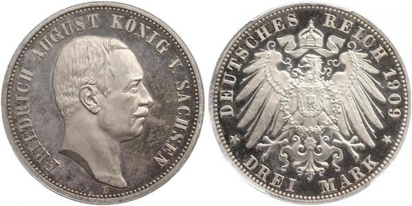 3 Марка Королівство Саксонія (1806 - 1918) Срібло Frederick Augustus III of Saxony (1865-1932)