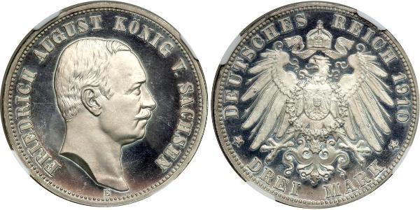 3 Марка Королівство Саксонія (1806 - 1918) Срібло Frederick Augustus III of Saxony (1865-1932)