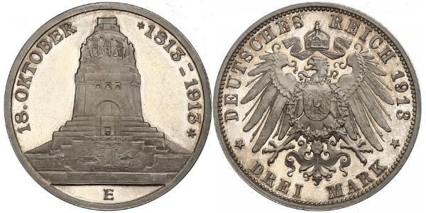 3 Марка Королівство Саксонія (1806 - 1918) Срібло 