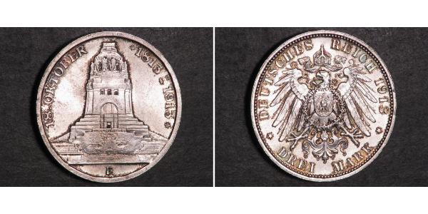 3 Марка Королівство Саксонія (1806 - 1918) Срібло 