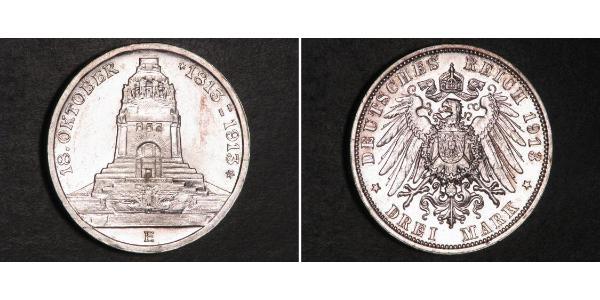 3 Марка Королівство Саксонія (1806 - 1918) Срібло 
