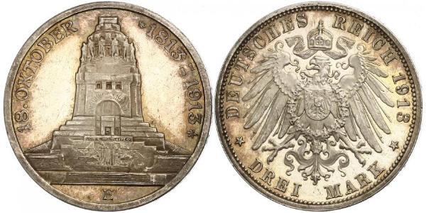 3 Марка Королівство Саксонія (1806 - 1918) Срібло 