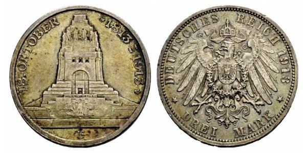 3 Марка Королівство Саксонія (1806 - 1918) Срібло 