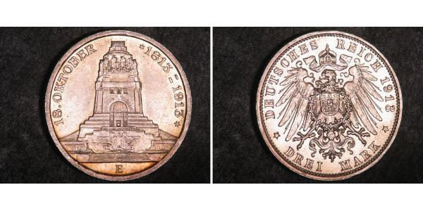 3 Марка Королівство Саксонія (1806 - 1918) Срібло 