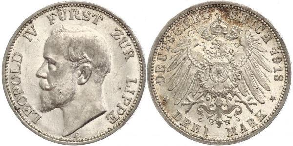 3 Марка Липпе-Детмольд (1123 - 1918) Срібло Leopold IV, Prince of Lippe
