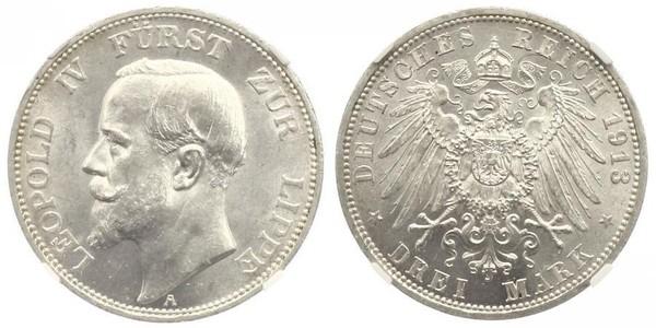 3 Марка Липпе-Детмольд (1123 - 1918) Срібло Leopold IV, Prince of Lippe