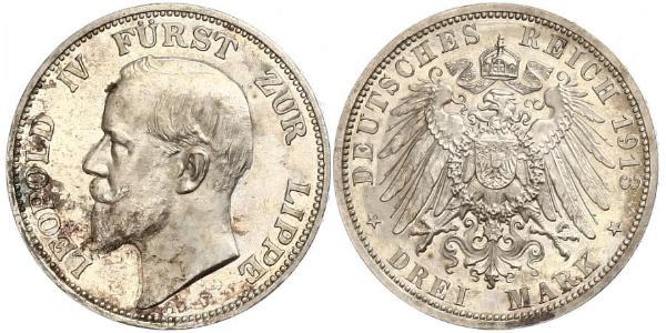 3 Марка Липпе-Детмольд (1123 - 1918) Срібло Leopold IV, Prince of Lippe