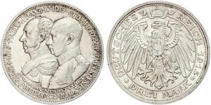 3 Марка Німецька імперія (1871-1918) Срібло Frederick Francis IV, Grand Duke of Mecklenburg (1882 - 1945)