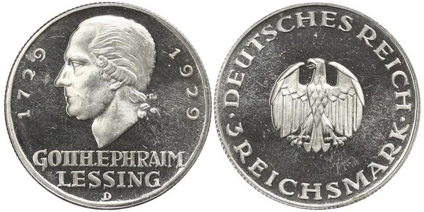 3 Марка Німецька імперія (1871-1918) Срібло Готгольд Ефраїм Лессінг