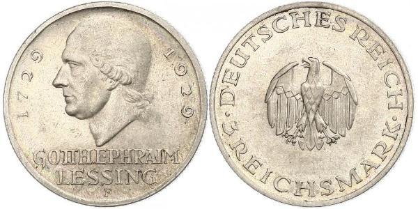 3 Марка Німецька імперія (1871-1918) Срібло Готгольд Ефраїм Лессінг