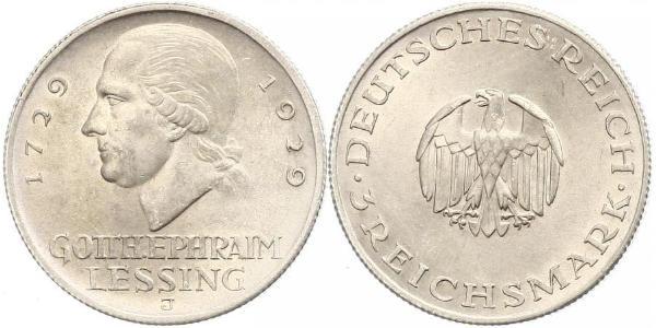 3 Марка Німецька імперія (1871-1918) Срібло Готгольд Ефраїм Лессінг