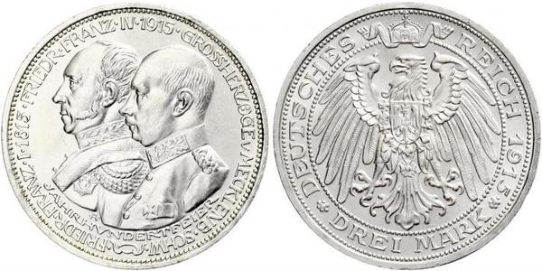 3 Марка Німецька імперія (1871-1918) Срібло Frederick Francis IV, Grand Duke of Mecklenburg (1882 - 1945)