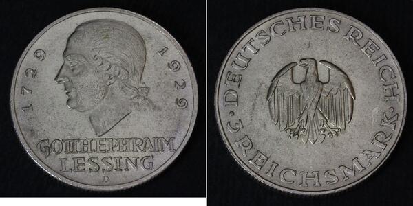 3 Марка Німецька імперія (1871-1918) Срібло Готгольд Ефраїм Лессінг