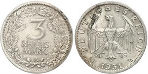 3 Марка / 3 Reichsmark Веймарская республика (1918-1933) Серебро 