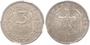 3 Марка / 3 Reichsmark Веймарская республика (1918-1933) Серебро 