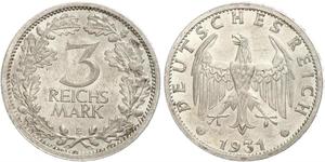 3 Марка / 3 Reichsmark Веймарская республика (1918-1933) Серебро 