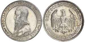 3 Марка / 3 Reichsmark Веймарская республика (1918-1933) Серебро 