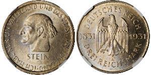 3 Марка / 3 Reichsmark Веймарская республика (1918-1933) Серебро 