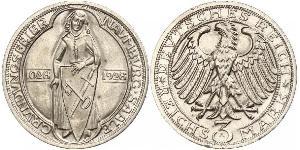 3 Марка / 3 Reichsmark Веймарская республика (1918-1933) Серебро 