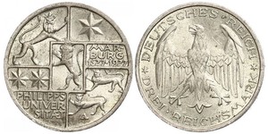 3 Марка / 3 Reichsmark Веймарская республика (1918-1933) Серебро 