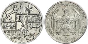 3 Марка / 3 Reichsmark Веймарская республика (1918-1933) Серебро 