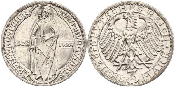 3 Марка / 3 Reichsmark Веймарская республика (1918-1933) Серебро 