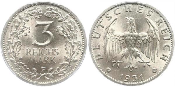 3 Марка / 3 Reichsmark Веймарская республика (1918-1933) Серебро 
