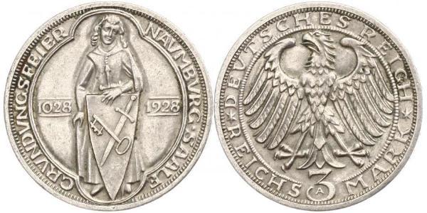 3 Марка / 3 Reichsmark Веймарская республика (1918-1933) Серебро 