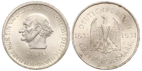 3 Марка / 3 Reichsmark Веймарская республика (1918-1933) Серебро 