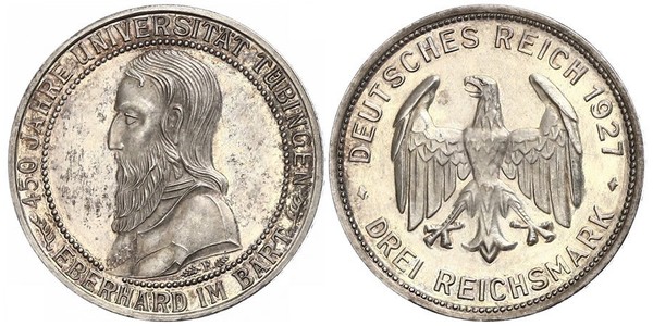 3 Марка / 3 Reichsmark Веймарская республика (1918-1933) Серебро 