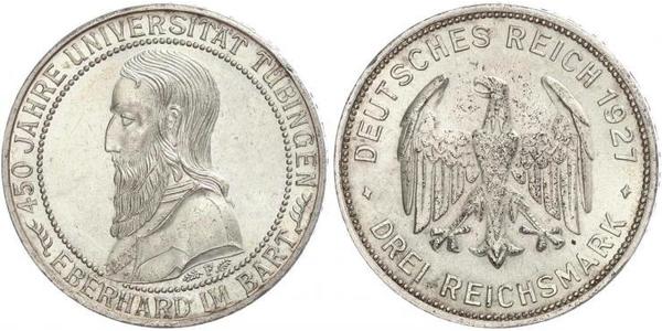 3 Марка / 3 Reichsmark Веймарская республика (1918-1933) Серебро 