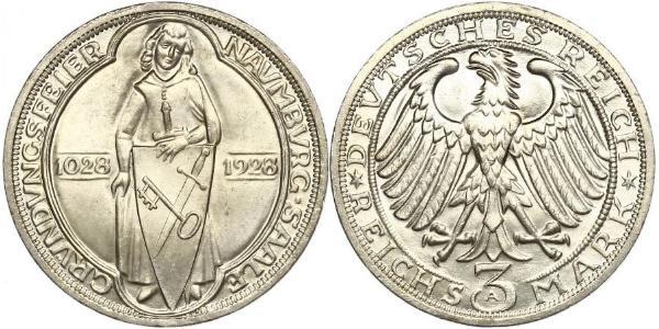 3 Марка / 3 Reichsmark Веймарская республика (1918-1933) Серебро 