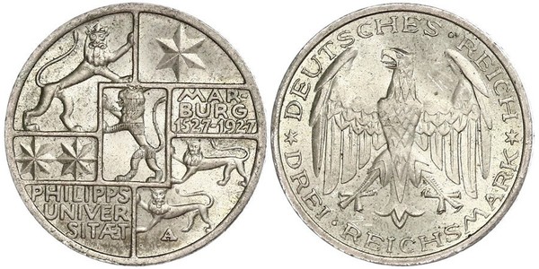 3 Марка / 3 Reichsmark Веймарская республика (1918-1933) Серебро 