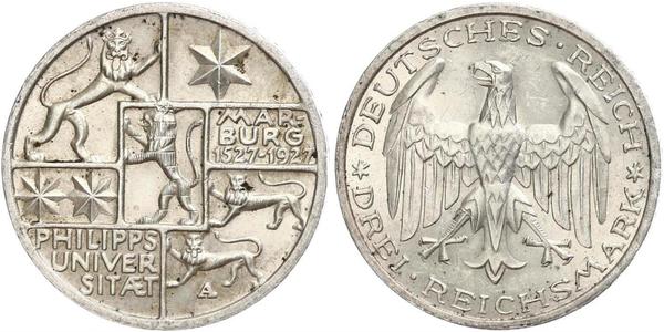 3 Марка / 3 Reichsmark Веймарская республика (1918-1933) Серебро 