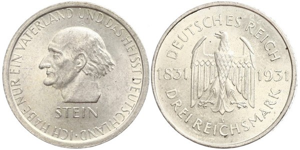 3 Марка / 3 Reichsmark Веймарская республика (1918-1933) Серебро 