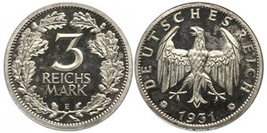 3 Марка / 3 Reichsmark Веймарська республіка (1918-1933) Срібло 