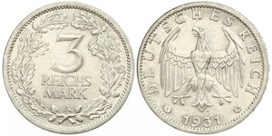 3 Марка / 3 Reichsmark Веймарська республіка (1918-1933) Срібло 