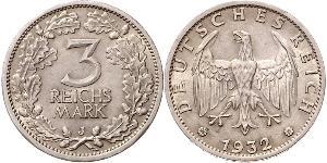 3 Марка / 3 Reichsmark Веймарська республіка (1918-1933) Срібло 