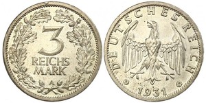 3 Марка / 3 Reichsmark Веймарська республіка (1918-1933) Срібло 