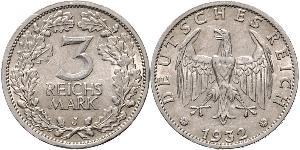 3 Марка / 3 Reichsmark Веймарська республіка (1918-1933) Срібло 