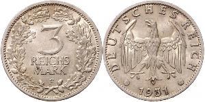 3 Марка / 3 Reichsmark Веймарська республіка (1918-1933) Срібло 