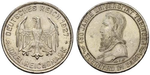 3 Марка / 3 Reichsmark Веймарська республіка (1918-1933) Срібло 