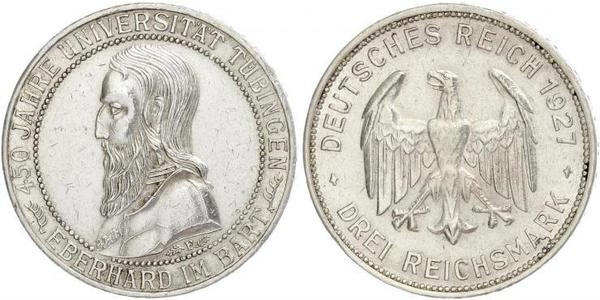 3 Марка / 3 Reichsmark Веймарська республіка (1918-1933) Срібло 