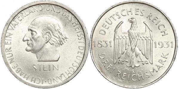 3 Марка / 3 Reichsmark Веймарська республіка (1918-1933) Срібло 