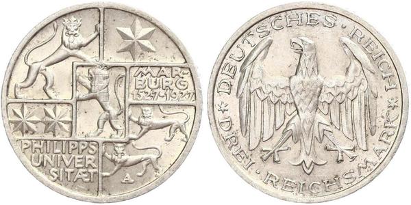 3 Марка / 3 Reichsmark Веймарська республіка (1918-1933) Срібло 