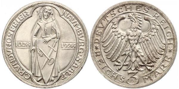 3 Марка / 3 Reichsmark Веймарська республіка (1918-1933) Срібло 